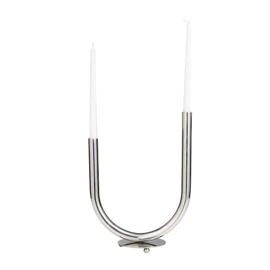 14" Silver Stainless Steel Abstract U-Shaped Candelabra